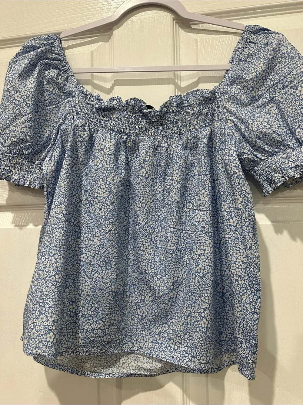 J. Crew Light Blue Floral Puff Sleeve Blouse